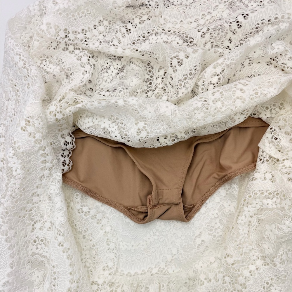 For Love & Lemons Rosalita Sheer Lace Midi Skirt Nude Built-In Snap Bodysuit XS - Picture 8 of 16
